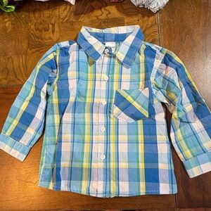 Blue and Yellow Plaid Button Down Shirt with Long Sleeves